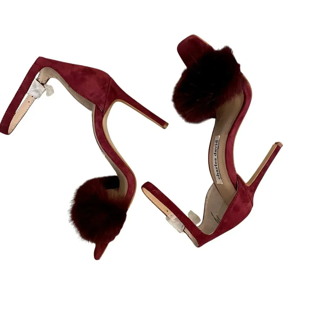 NEW Charles David Suede Faux Fur Empoli High Heel Women's 6.5M Maroon